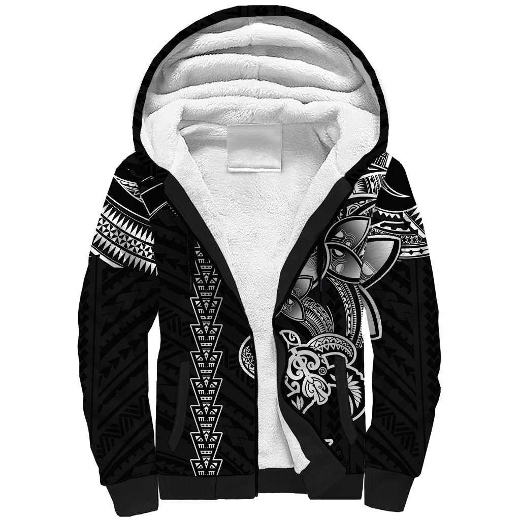 Hawaiian Tribal Sherpa Hoodie Polynesian Kakau Turtle - White - Wonder Print Shop