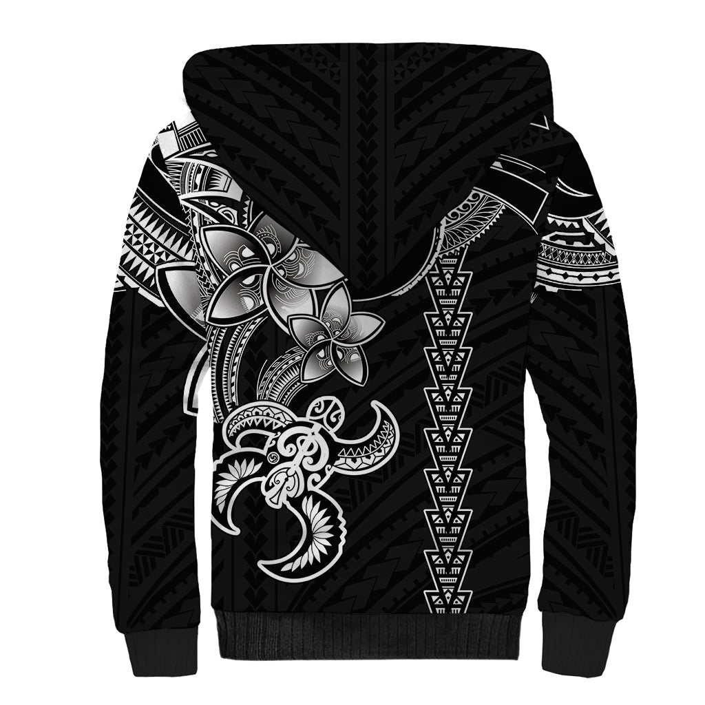 Hawaiian Tribal Sherpa Hoodie Polynesian Kakau Turtle - White - Wonder Print Shop