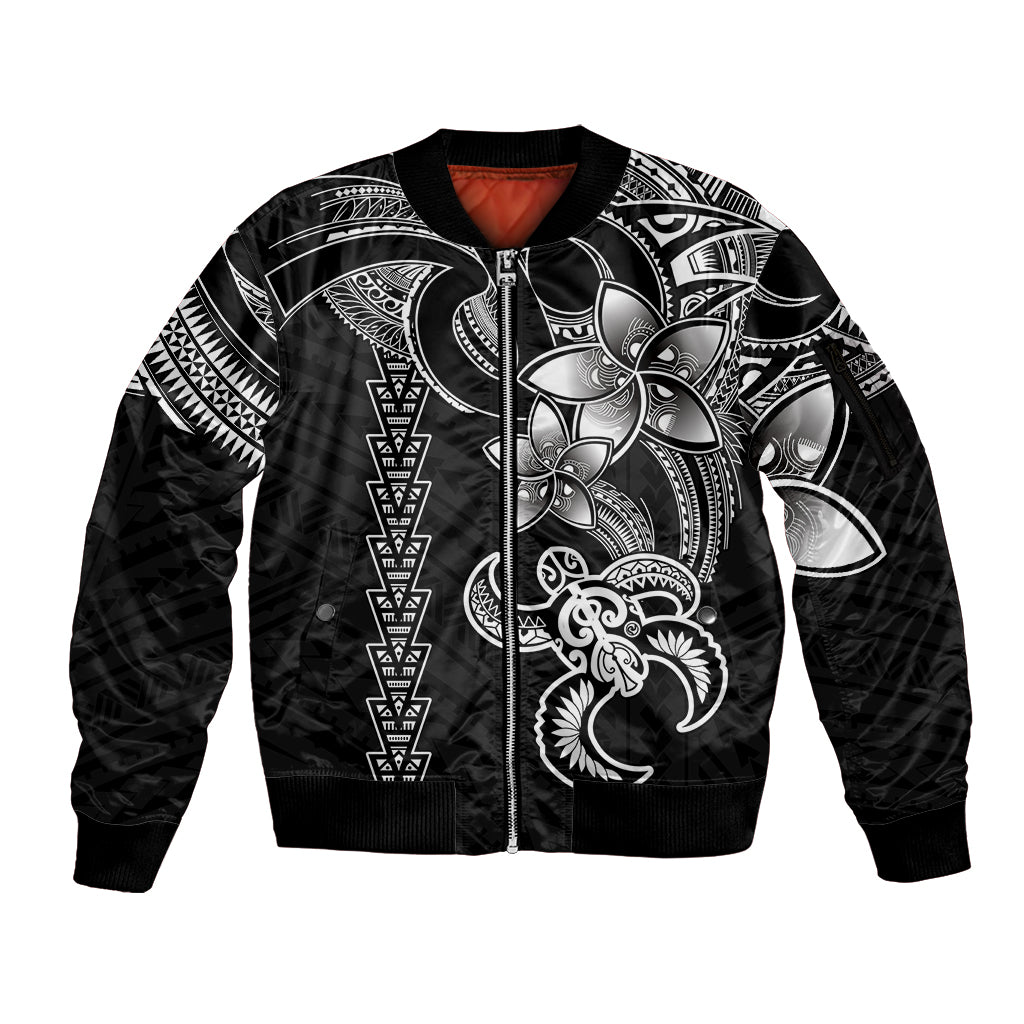 Hawaiian Tribal Sleeve Zip Bomber Jacket Polynesian Kakau Turtle - White - Wonder Print Shop