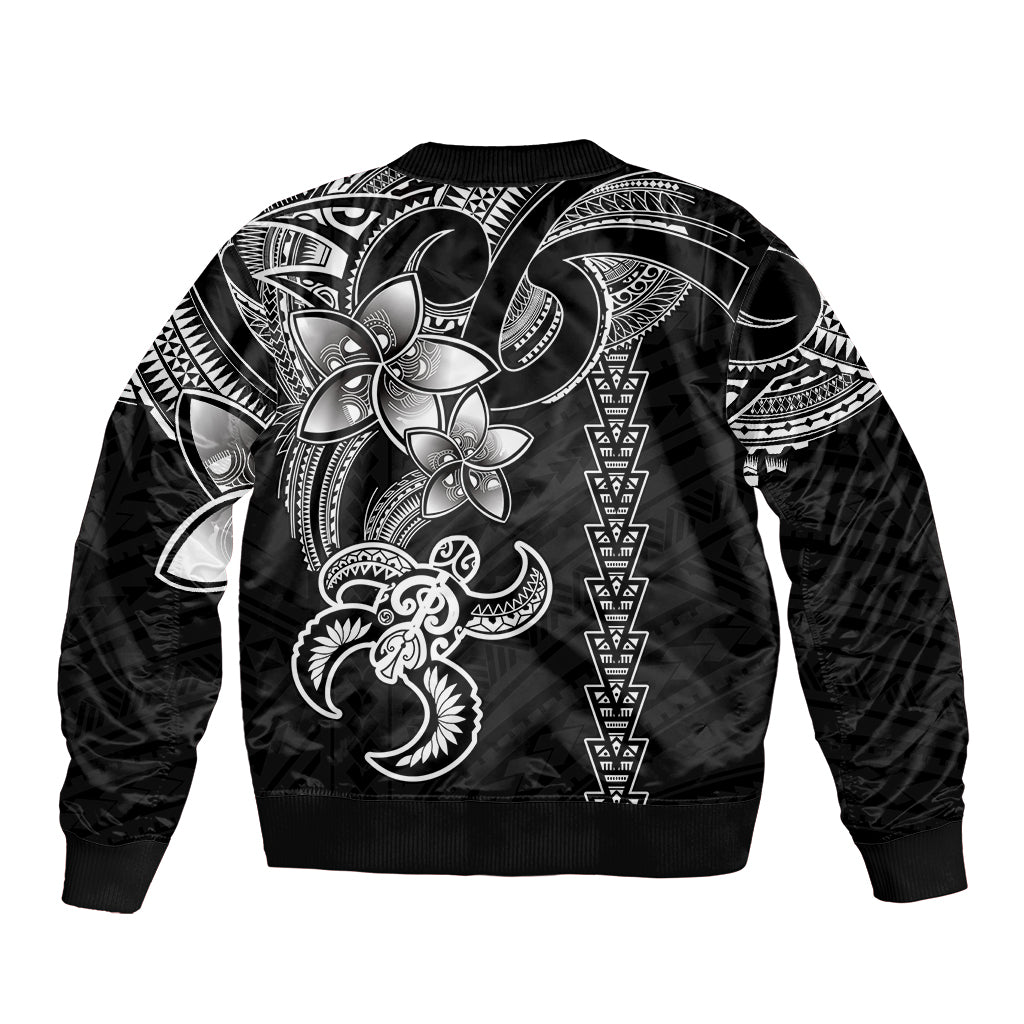 Hawaiian Tribal Sleeve Zip Bomber Jacket Polynesian Kakau Turtle - White - Wonder Print Shop