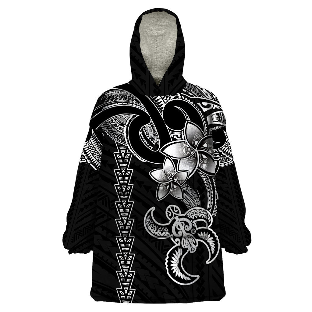 Hawaiian Tribal Wearable Blanket Hoodie Polynesian Kakau Turtle - White - Wonder Print Shop