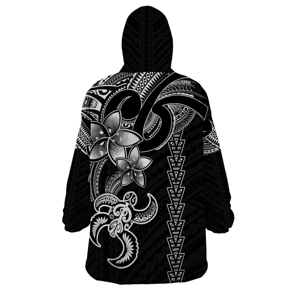 Hawaiian Tribal Wearable Blanket Hoodie Polynesian Kakau Turtle - White - Wonder Print Shop