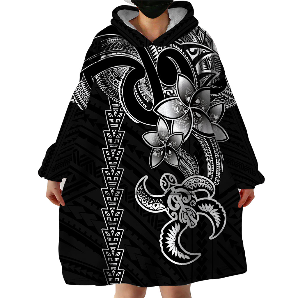 Hawaiian Tribal Wearable Blanket Hoodie Polynesian Kakau Turtle - White - Wonder Print Shop