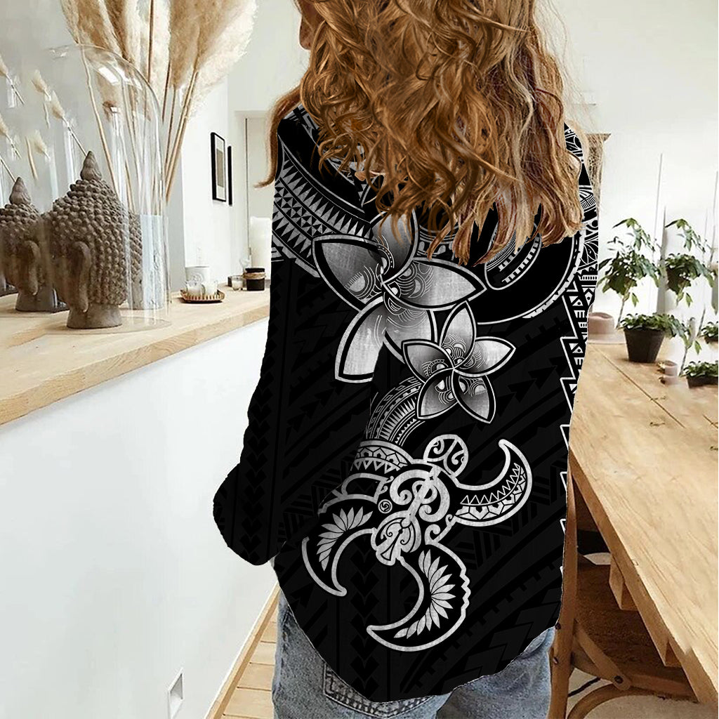 Hawaiian Tribal Women Casual Shirt Polynesian Kakau Turtle - White - Wonder Print Shop