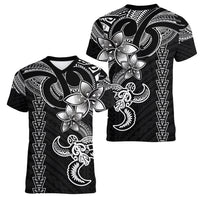Hawaiian Tribal Women V Neck T Shirt Polynesian Kakau Turtle - White - Wonder Print Shop