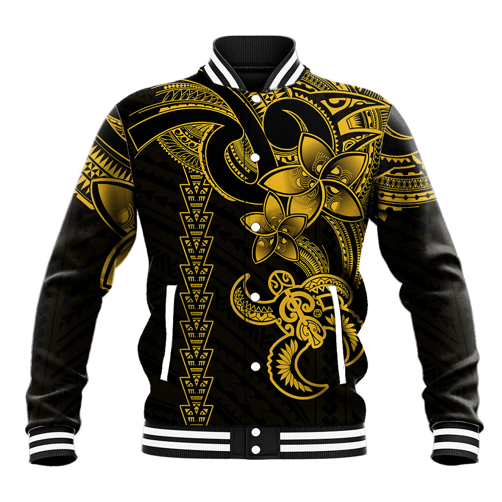Hawaiian Tribal Baseball Jacket Polynesian Kakau Turtle - Yellow LT9 - Wonder Print Shop