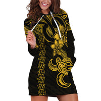 Hawaiian Tribal Hoodie Dress Polynesian Kakau Turtle - Yellow - Wonder Print Shop