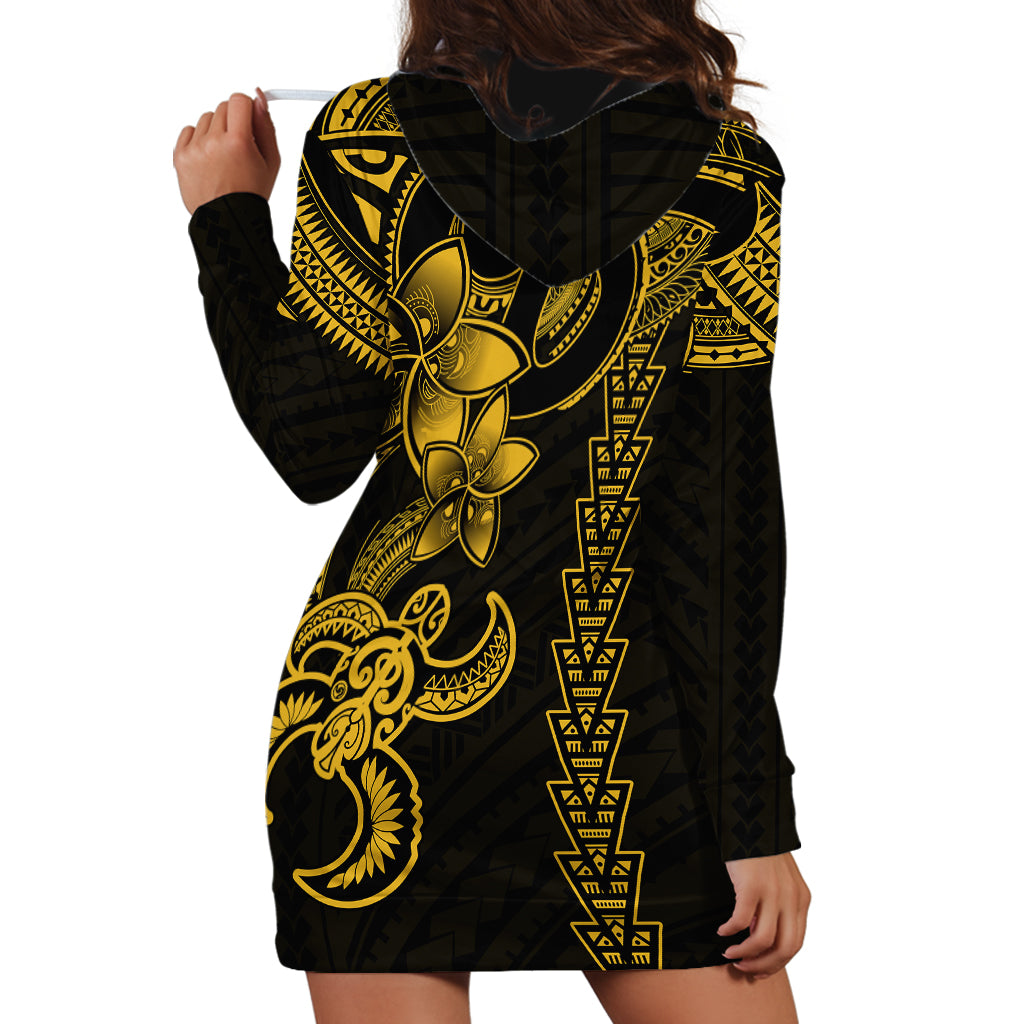 Hawaiian Tribal Hoodie Dress Polynesian Kakau Turtle - Yellow - Wonder Print Shop