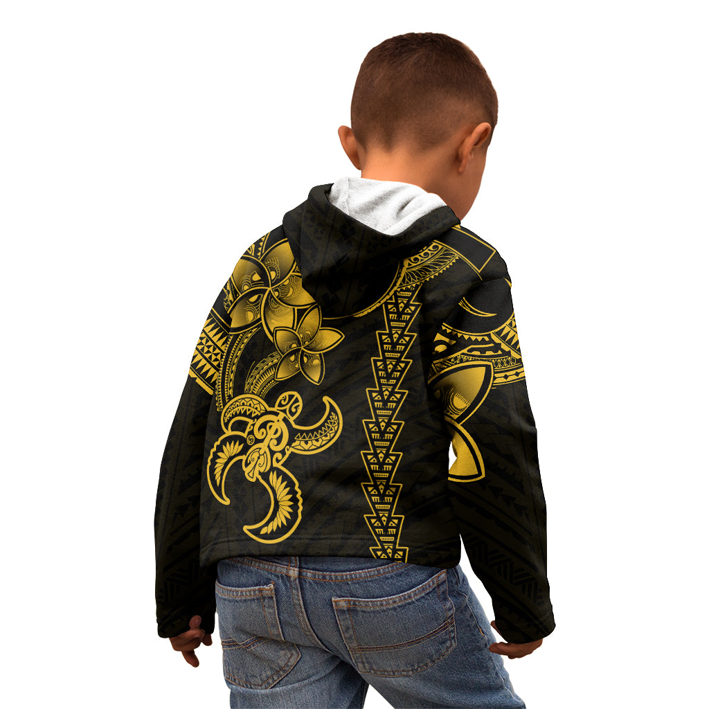 Hawaiian Tribal Kid Hoodie Polynesian Kakau Turtle - Yellow - Wonder Print Shop
