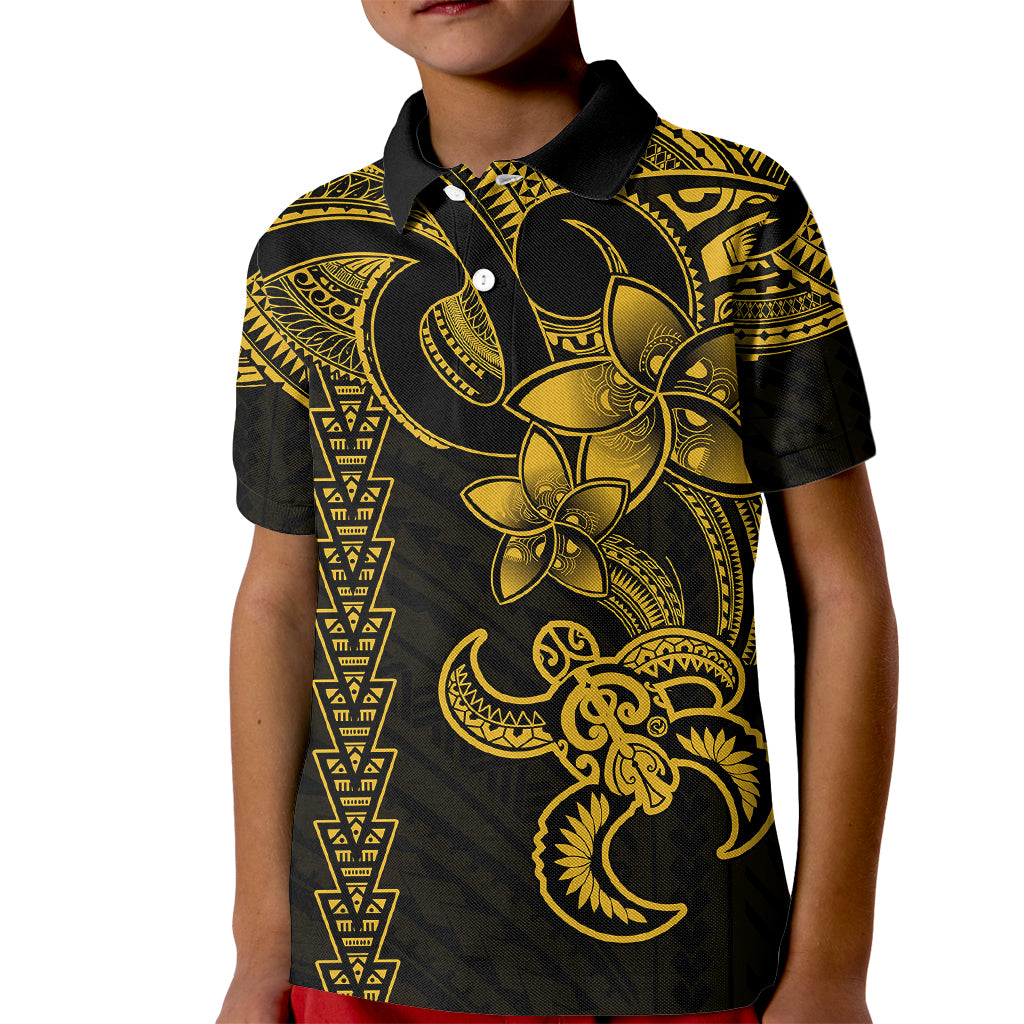 Hawaiian Tribal Kid Polo Shirt Polynesian Kakau Turtle - Yellow - Wonder Print Shop