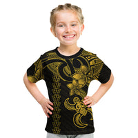 Hawaiian Tribal Kid T Shirt Polynesian Kakau Turtle - Yellow - Wonder Print Shop