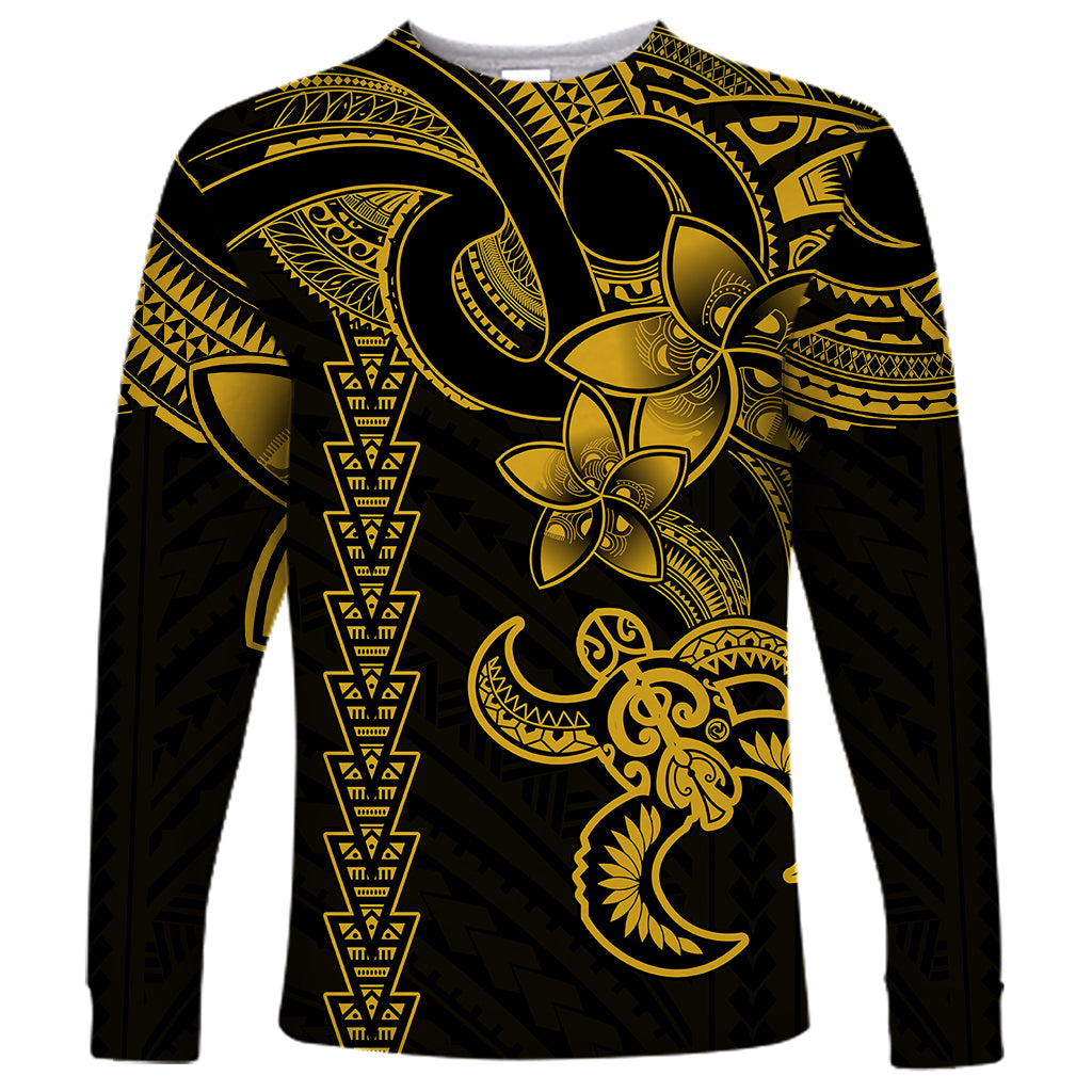Hawaiian Tribal Long Sleeve Shirt Polynesian Kakau Turtle - Yellow - Wonder Print Shop