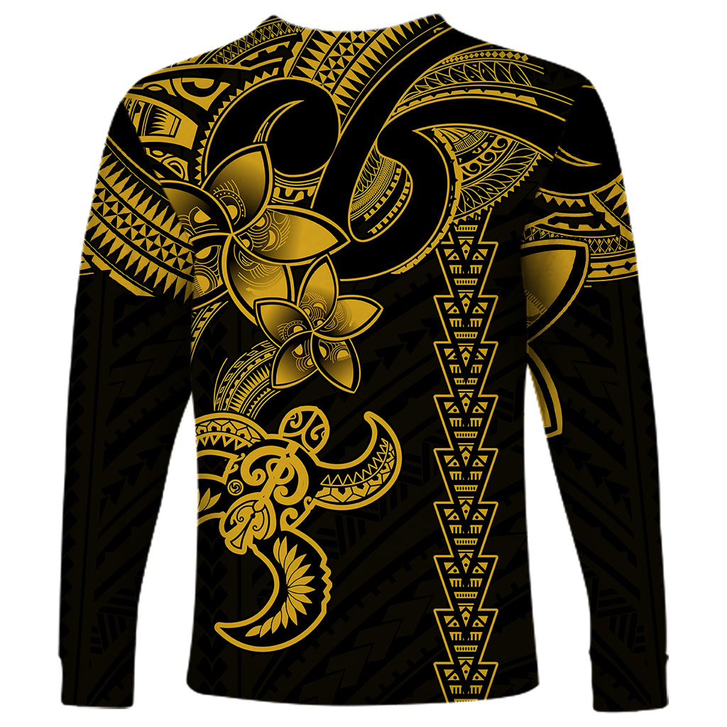 Hawaiian Tribal Long Sleeve Shirt Polynesian Kakau Turtle - Yellow - Wonder Print Shop