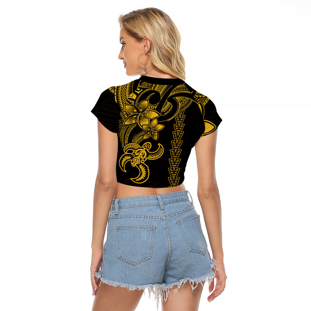 Hawaiian Tribal Raglan Cropped T Shirt Polynesian Kakau Turtle - Yellow - Wonder Print Shop