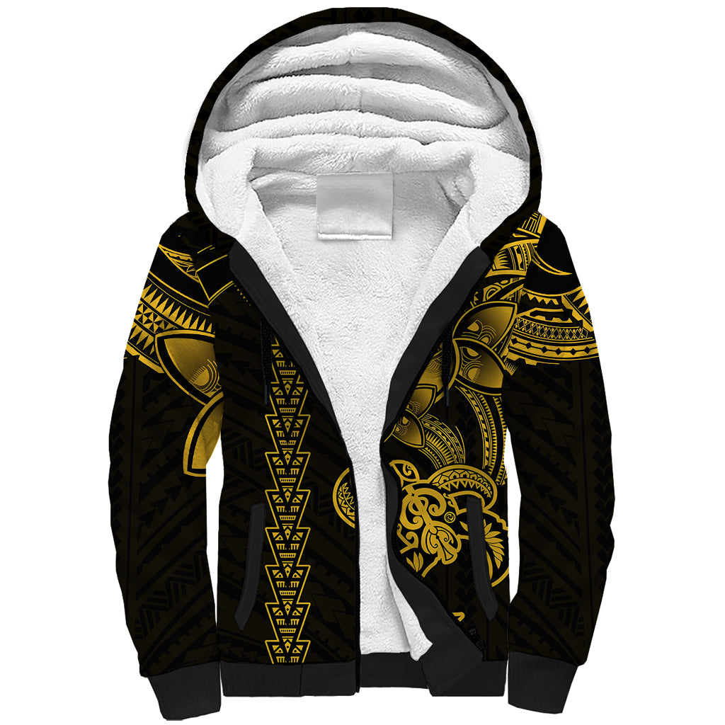 Hawaiian Tribal Sherpa Hoodie Polynesian Kakau Turtle - Yellow - Wonder Print Shop