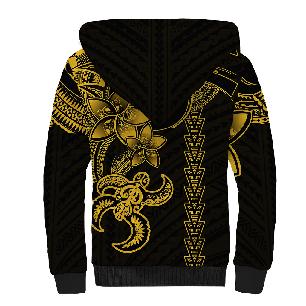 Hawaiian Tribal Sherpa Hoodie Polynesian Kakau Turtle - Yellow - Wonder Print Shop