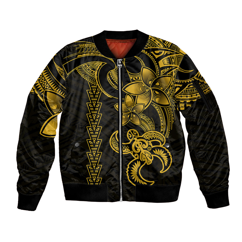 Hawaiian Tribal Sleeve Zip Bomber Jacket Polynesian Kakau Turtle - Yellow - Wonder Print Shop