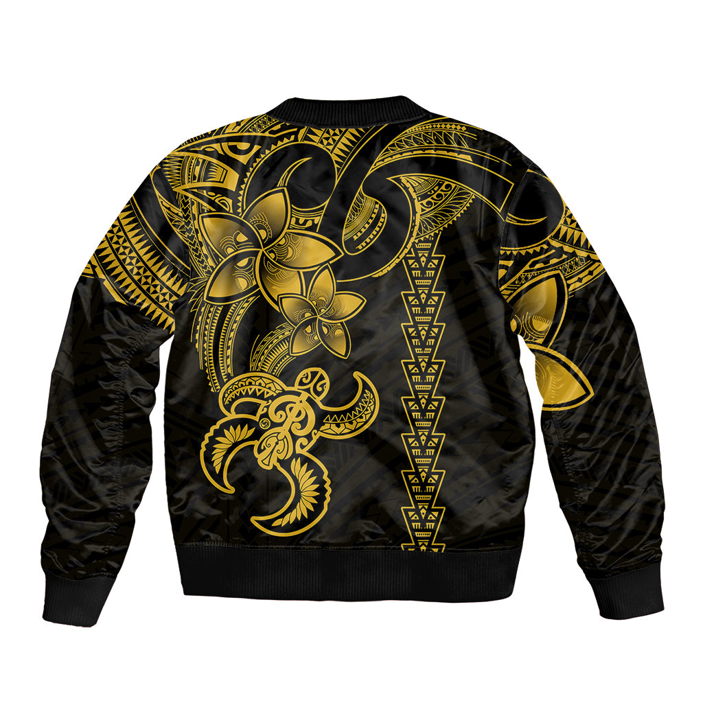 Hawaiian Tribal Sleeve Zip Bomber Jacket Polynesian Kakau Turtle - Yellow - Wonder Print Shop