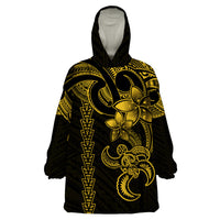 Hawaiian Tribal Wearable Blanket Hoodie Polynesian Kakau Turtle - Yellow - Wonder Print Shop