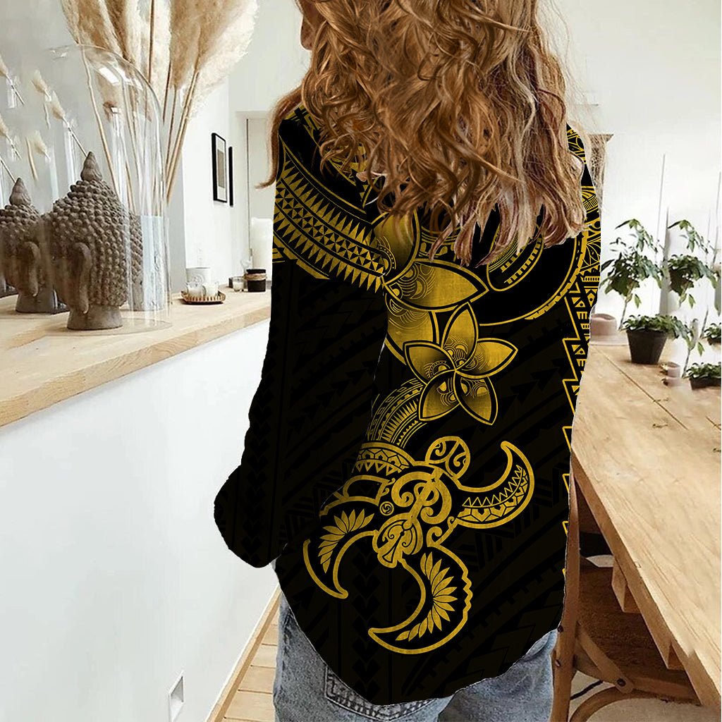 Hawaiian Tribal Women Casual Shirt Polynesian Kakau Turtle - Yellow - Wonder Print Shop