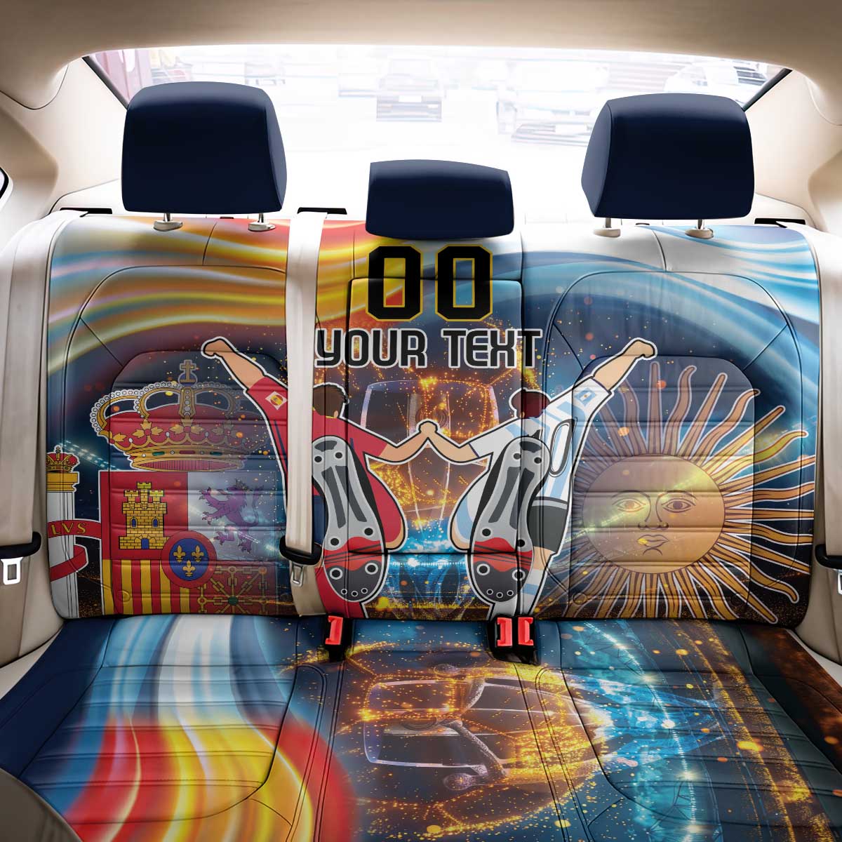 Custom Spain and Argentina Football Back Car Seat Cover Finalissima Make History Together LT9 - Wonder Print Shop