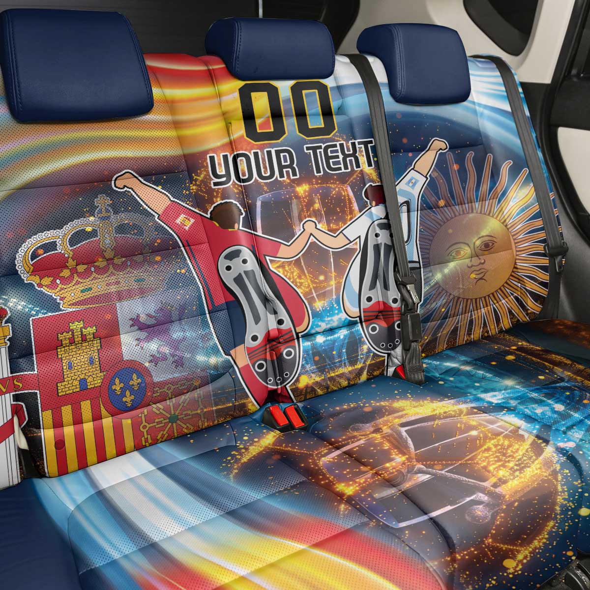 Custom Spain and Argentina Football Back Car Seat Cover Finalissima Make History Together LT9 - Wonder Print Shop