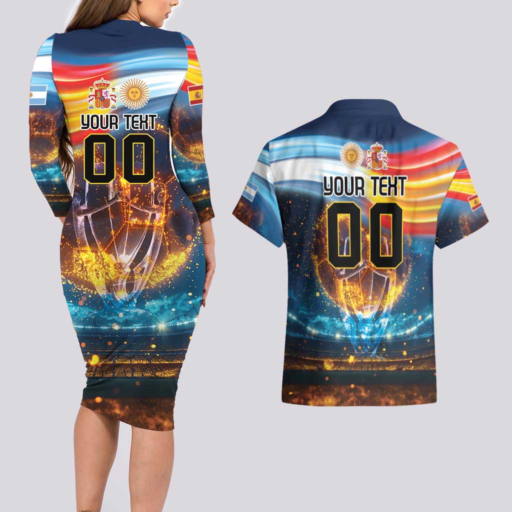 Custom Spain and Argentina Football Couples Matching Long Sleeve Bodycon Dress and Hawaiian Shirt Finalissima Make History Together LT9 - Wonder Print Shop