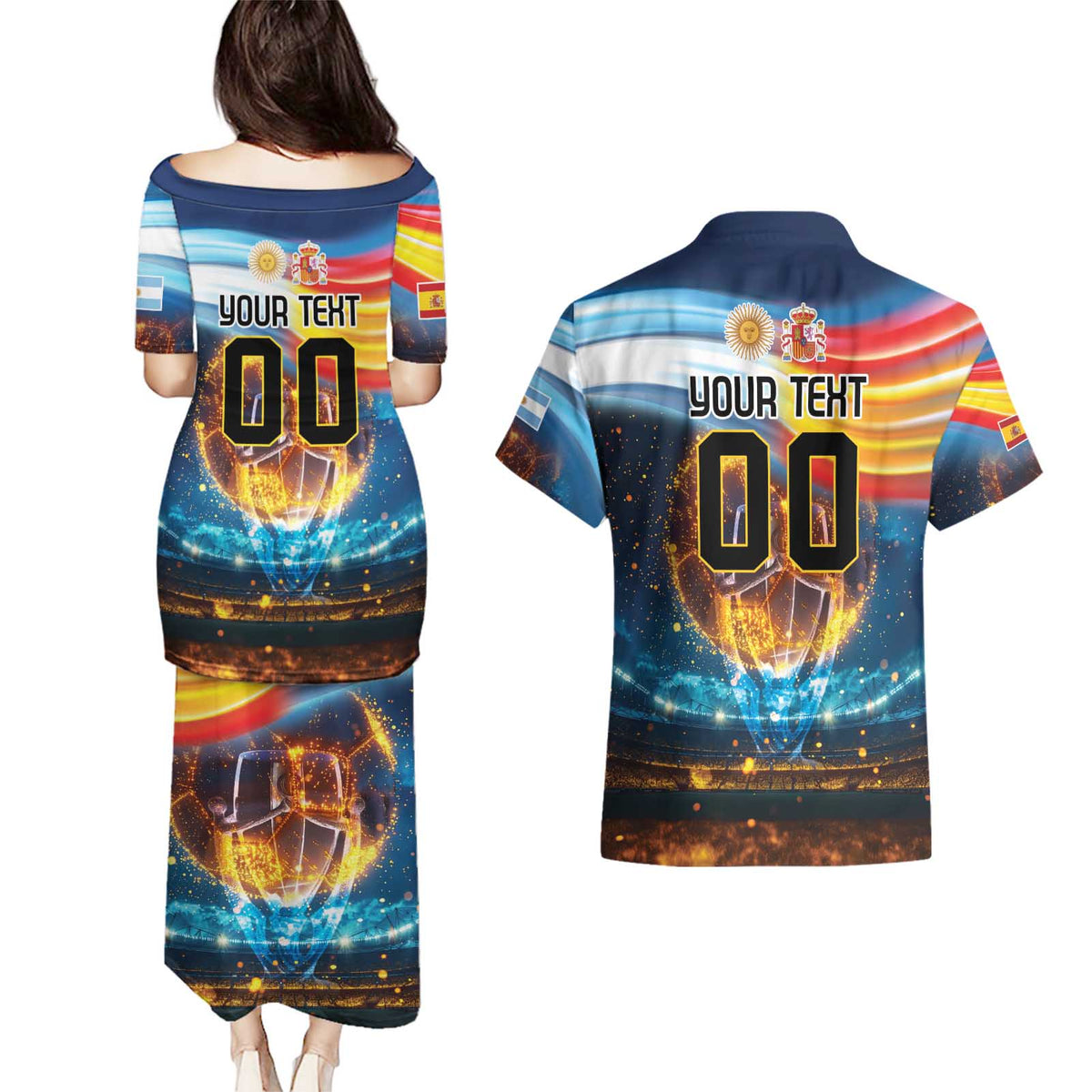 Custom Spain and Argentina Football Couples Matching Puletasi and Hawaiian Shirt Finalissima Make History Together LT9 - Wonder Print Shop
