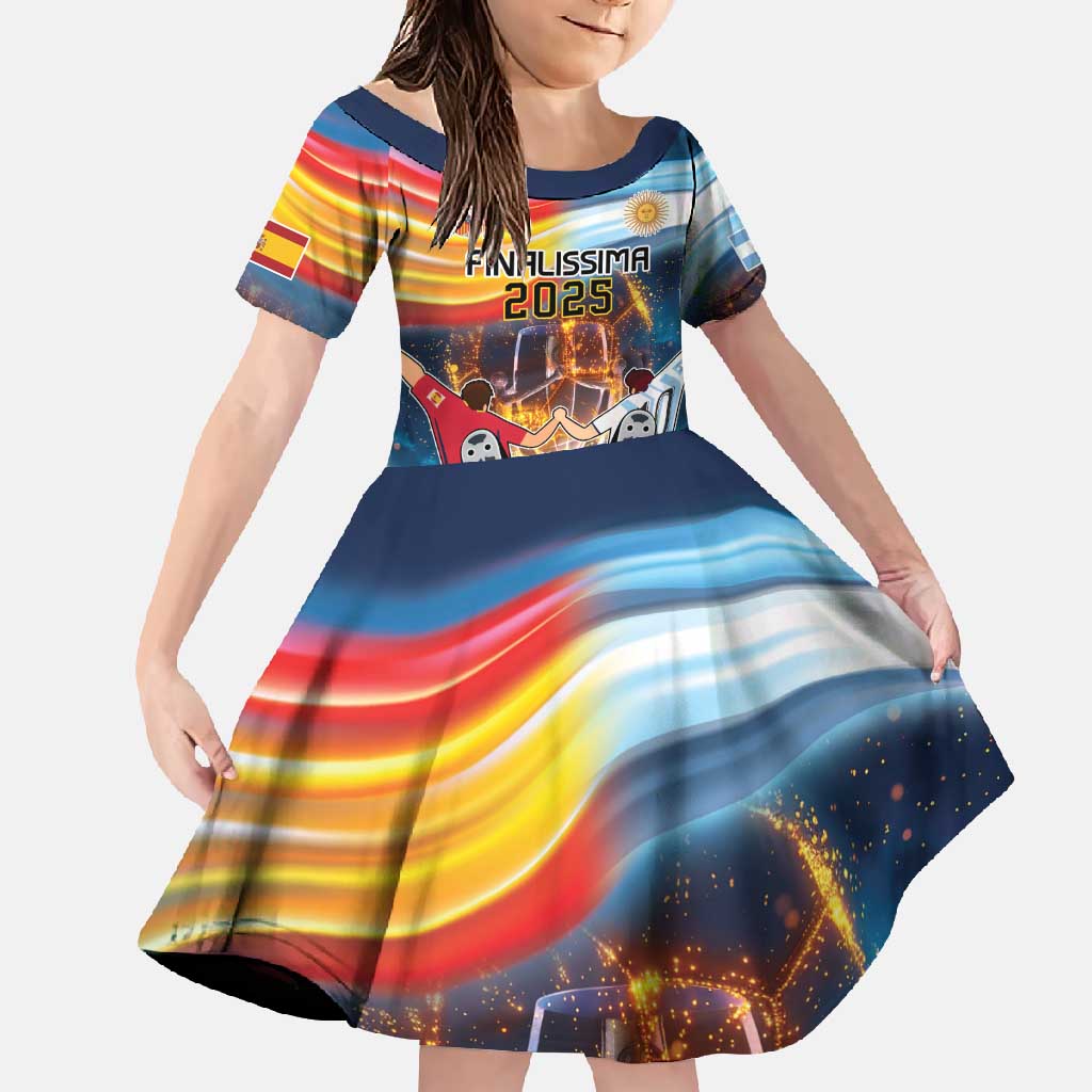 Custom Spain and Argentina Football Family Matching Long Sleeve Bodycon Dress and Hawaiian Shirt Finalissima Make History Together LT9 - Wonder Print Shop