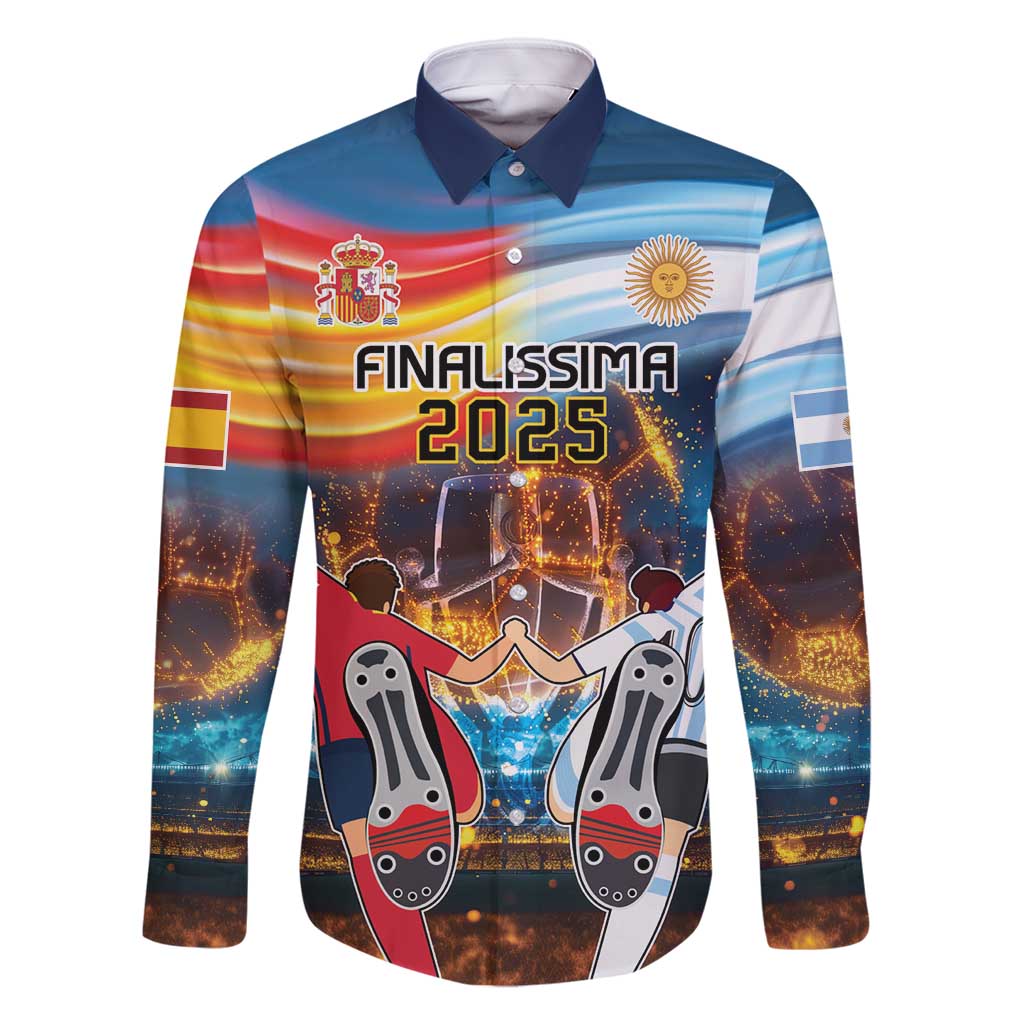 Custom Spain and Argentina Football Family Matching Long Sleeve Bodycon Dress and Hawaiian Shirt Finalissima Make History Together LT9 - Wonder Print Shop