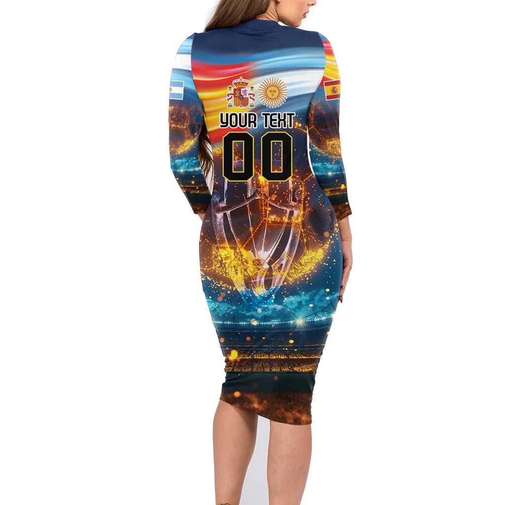 Custom Spain and Argentina Football Family Matching Long Sleeve Bodycon Dress and Hawaiian Shirt Finalissima Make History Together LT9 - Wonder Print Shop
