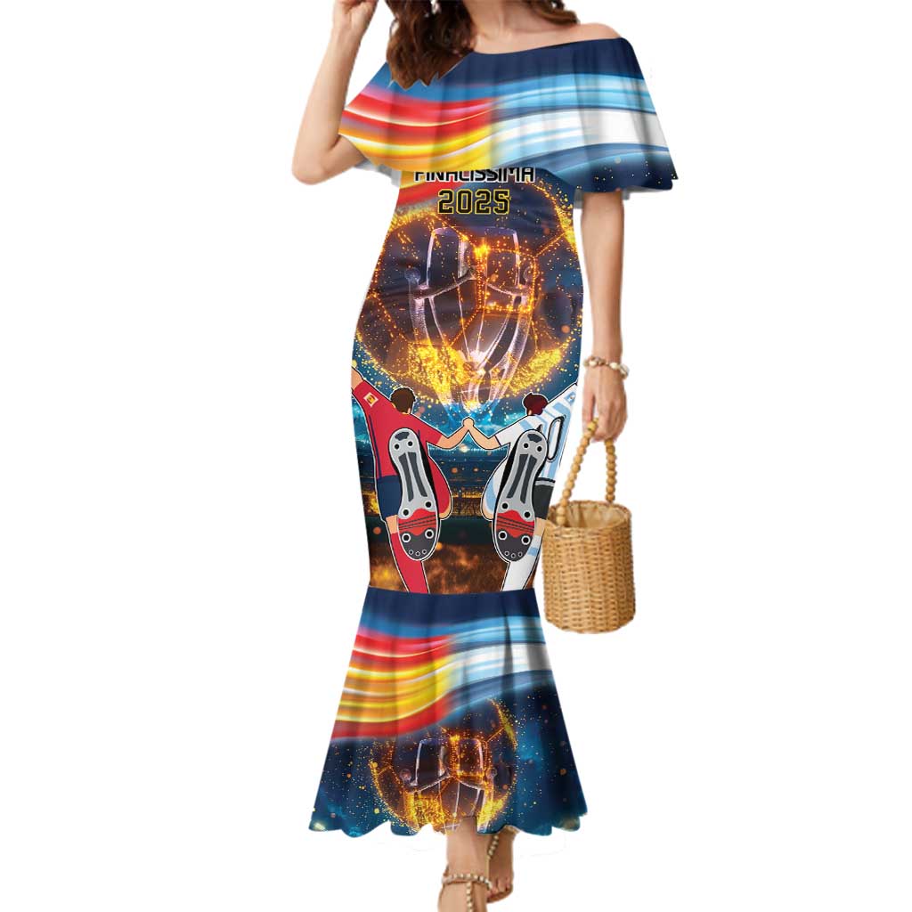 Custom Spain and Argentina Football Family Matching Mermaid Dress and Hawaiian Shirt Finalissima Make History Together LT9 - Wonder Print Shop