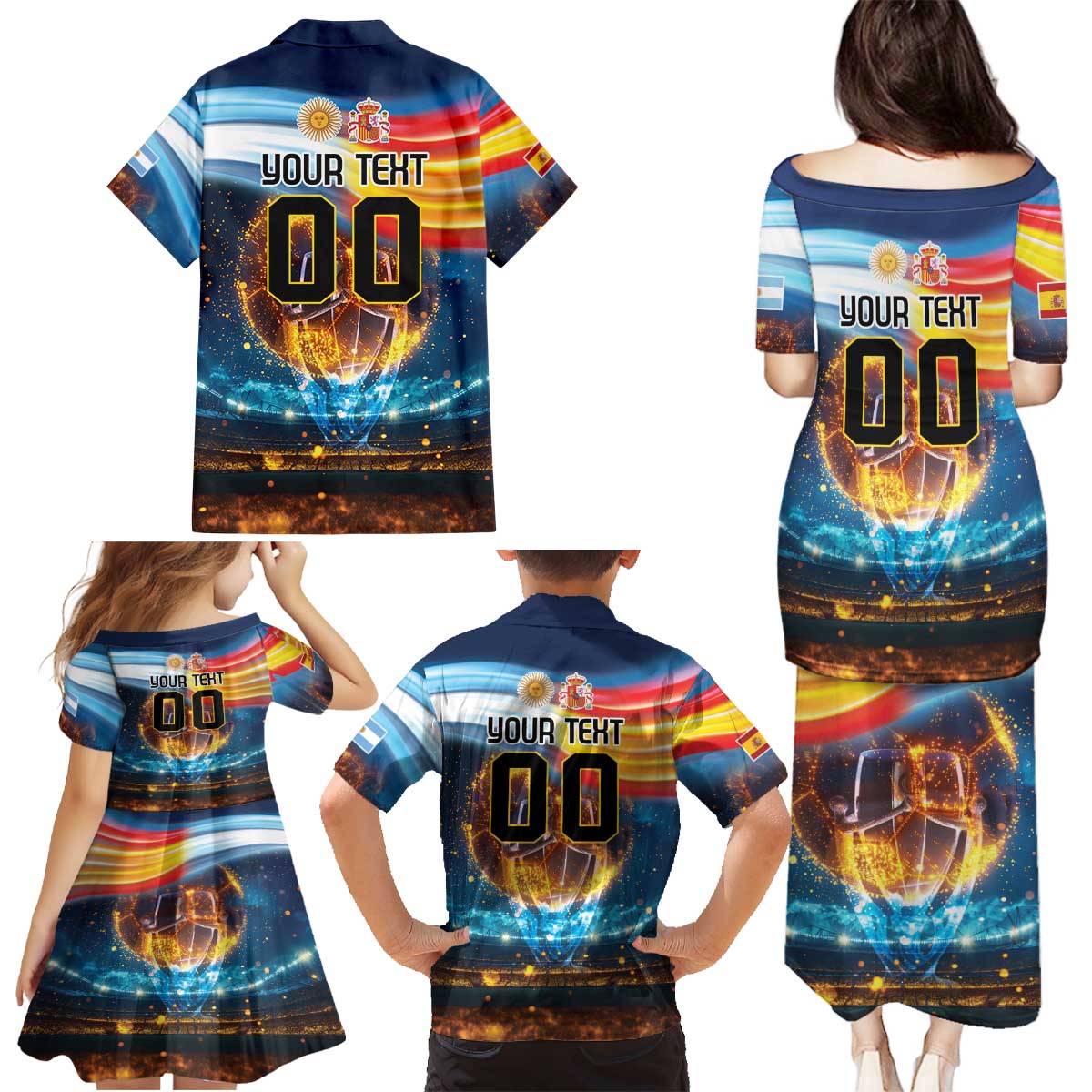 Custom Spain and Argentina Football Family Matching Puletasi and Hawaiian Shirt Finalissima Make History Together - Wonder Print Shop