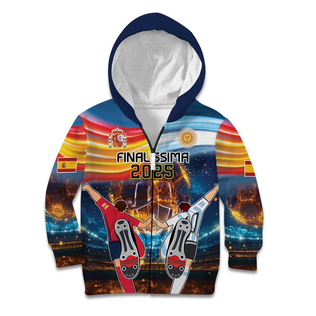 Custom Spain and Argentina Football Kid Hoodie Finalissima Make History Together - Wonder Print Shop