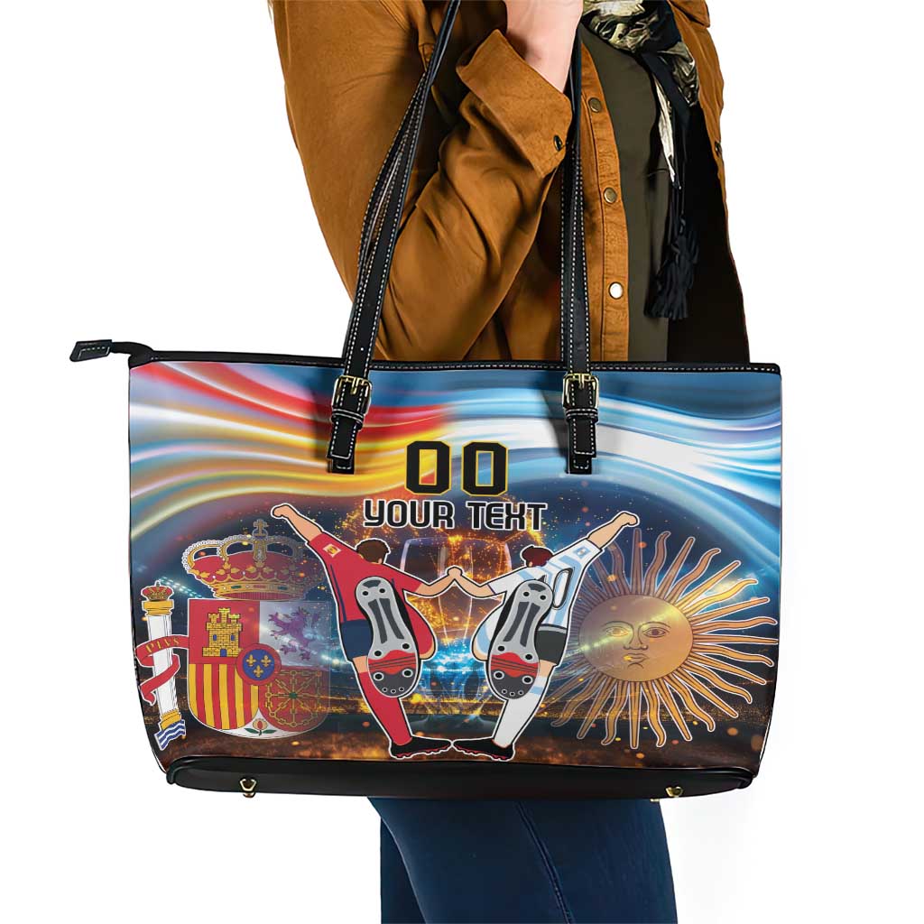Custom Spain and Argentina Football Leather Tote Bag Finalissima Make History Together - Wonder Print Shop