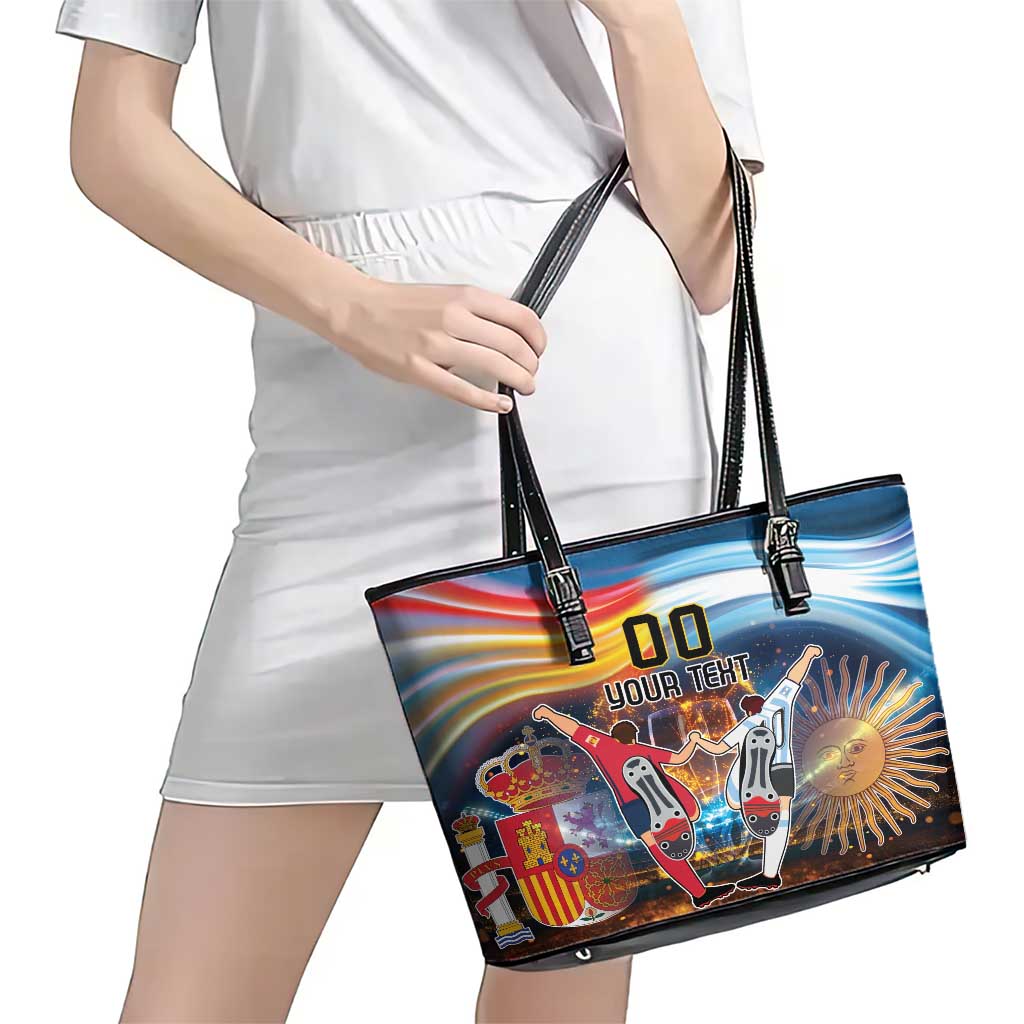 Custom Spain and Argentina Football Leather Tote Bag Finalissima Make History Together - Wonder Print Shop
