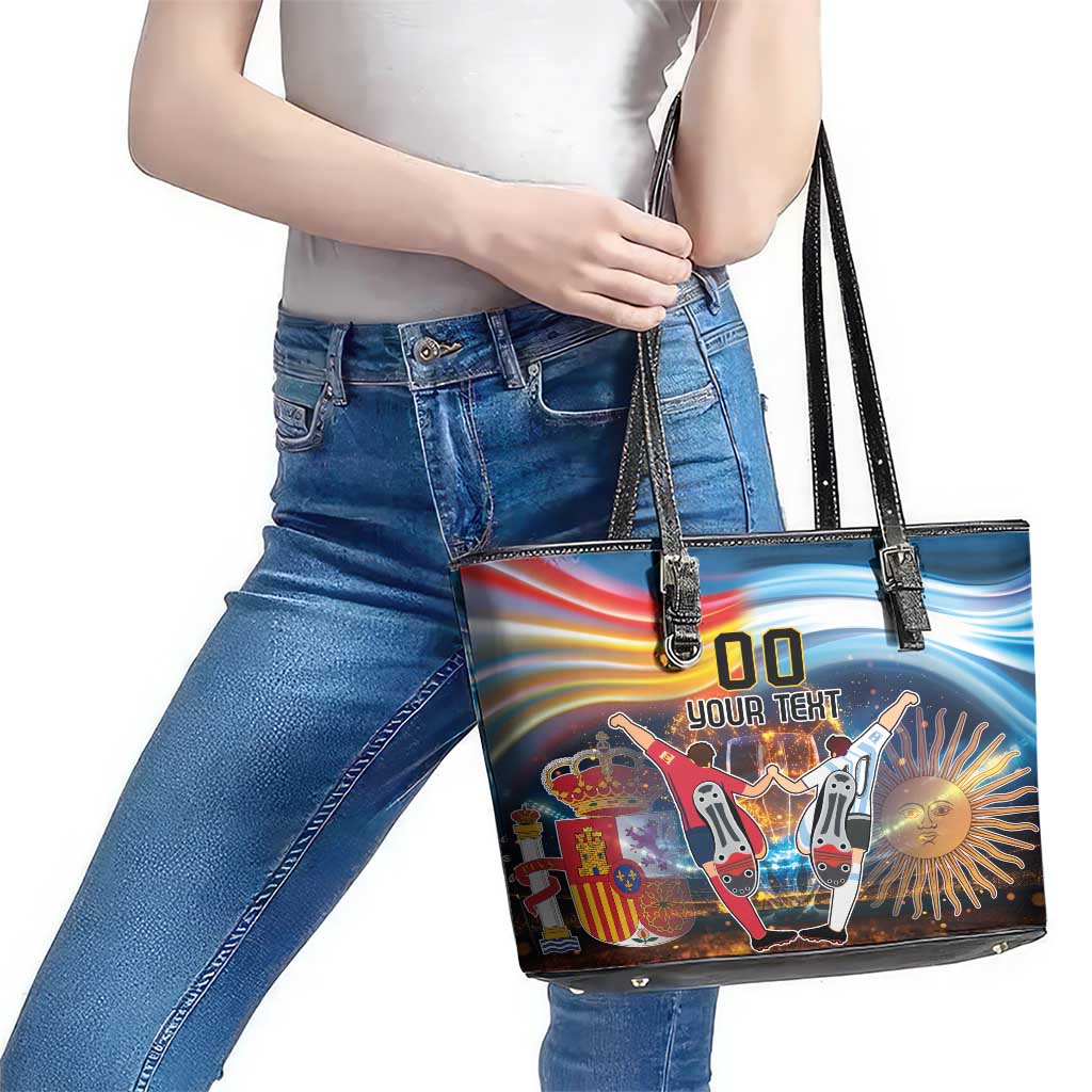 Custom Spain and Argentina Football Leather Tote Bag Finalissima Make History Together - Wonder Print Shop