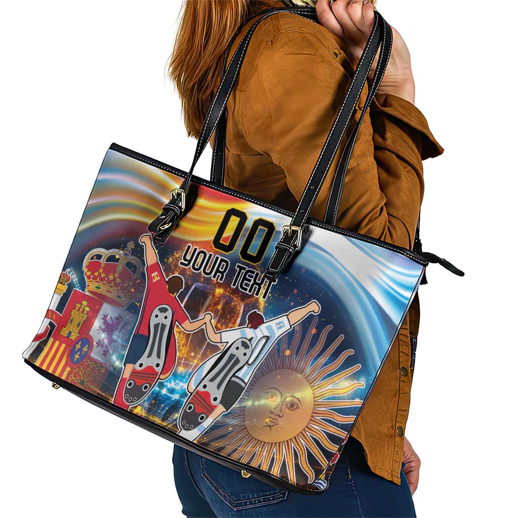 Custom Spain and Argentina Football Leather Tote Bag Finalissima Make History Together - Wonder Print Shop