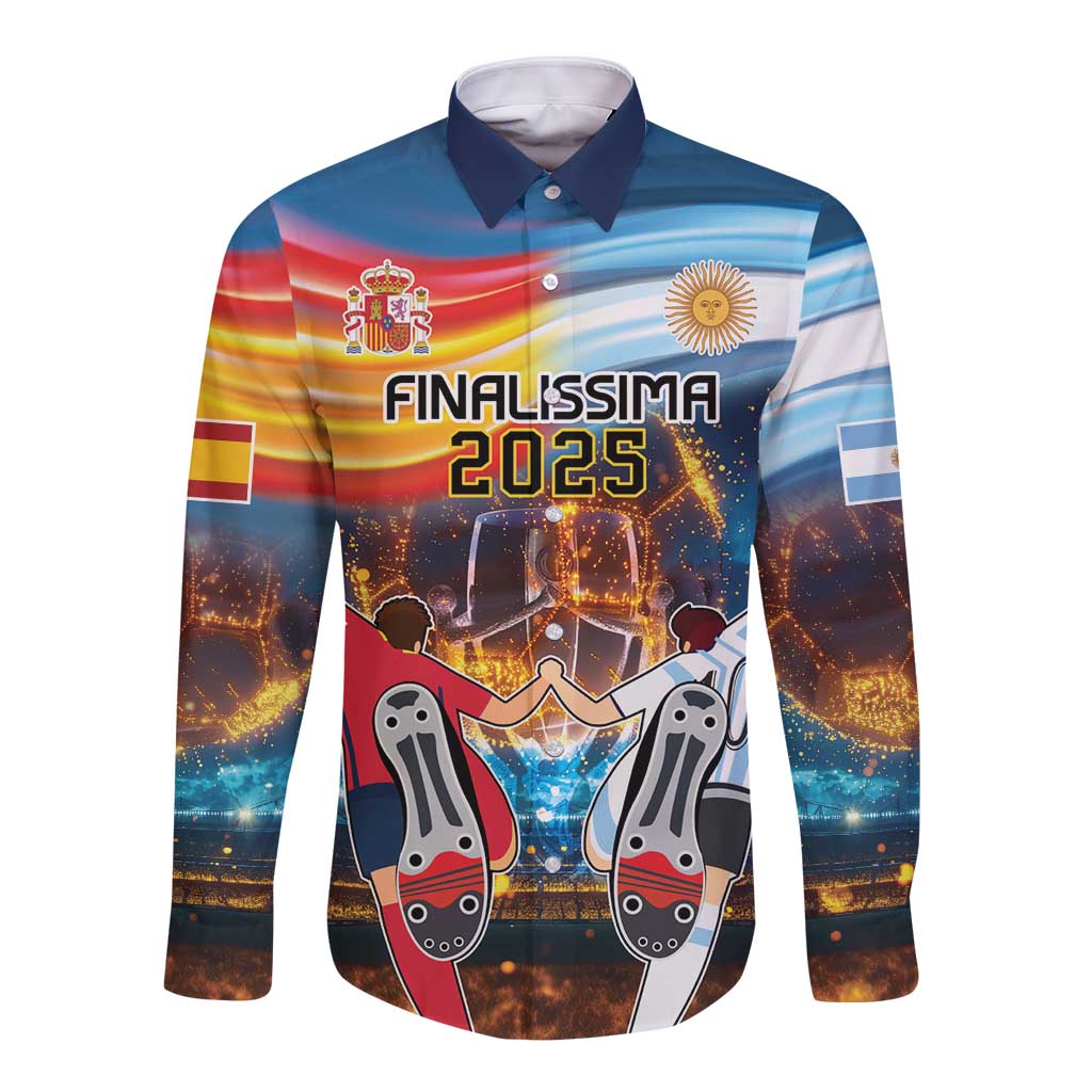 Custom Spain and Argentina Football Long Sleeve Button Shirt Finalissima Make History Together - Wonder Print Shop