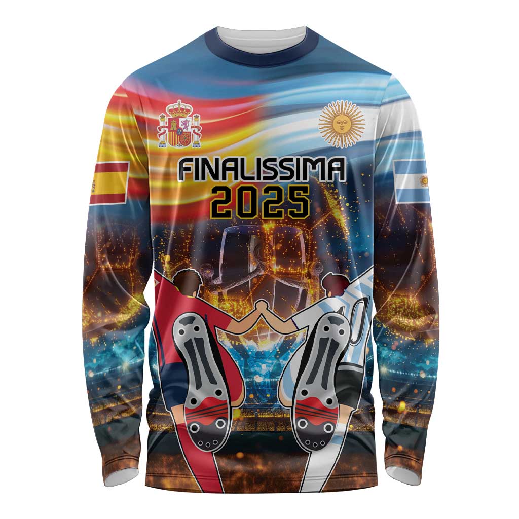 Custom Spain and Argentina Football Long Sleeve Shirt Finalissima Make History Together - Wonder Print Shop