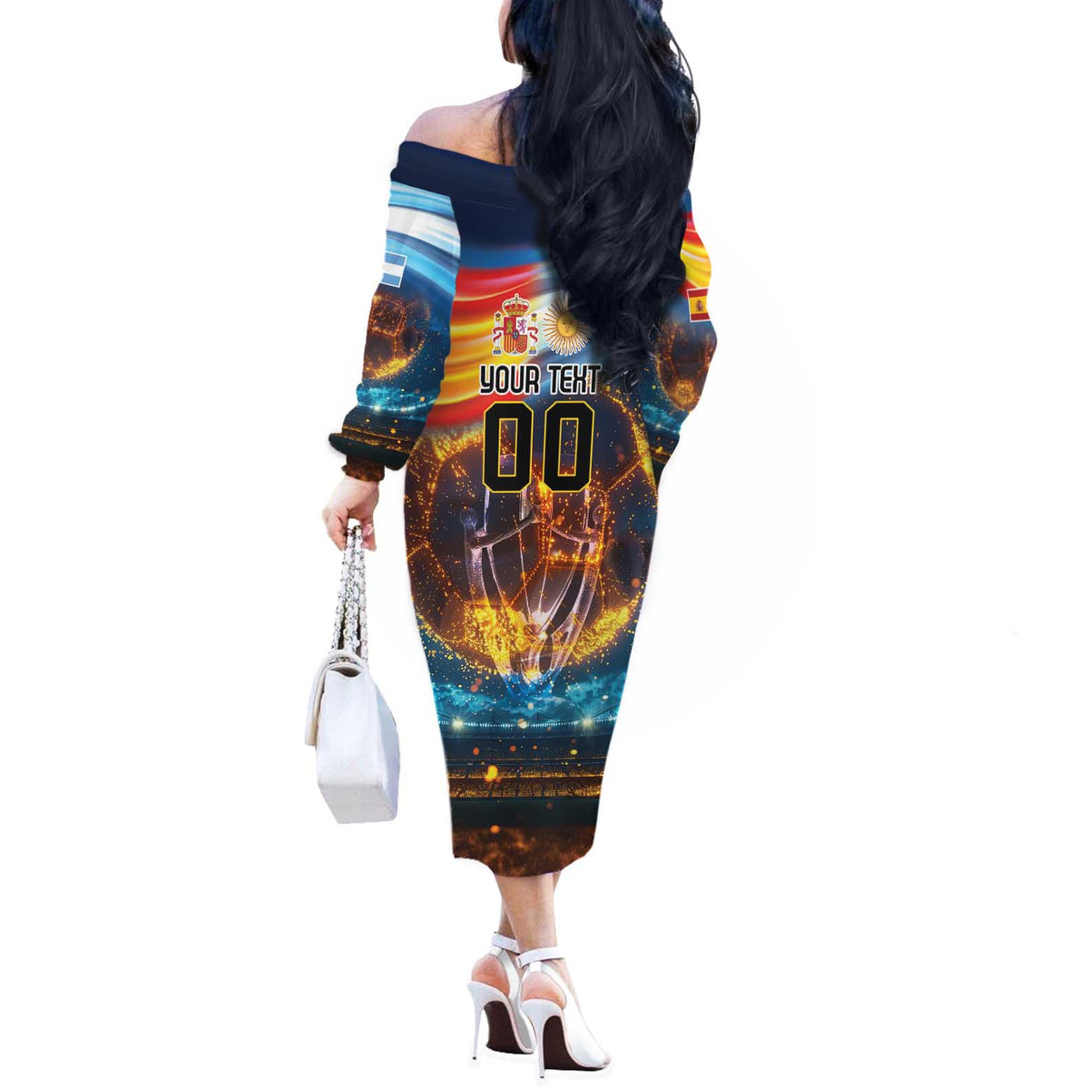 Custom Spain and Argentina Football Off The Shoulder Long Sleeve Dress Finalissima Make History Together - Wonder Print Shop
