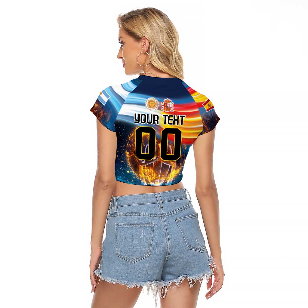 Custom Spain and Argentina Football Raglan Cropped T Shirt Finalissima Make History Together - Wonder Print Shop