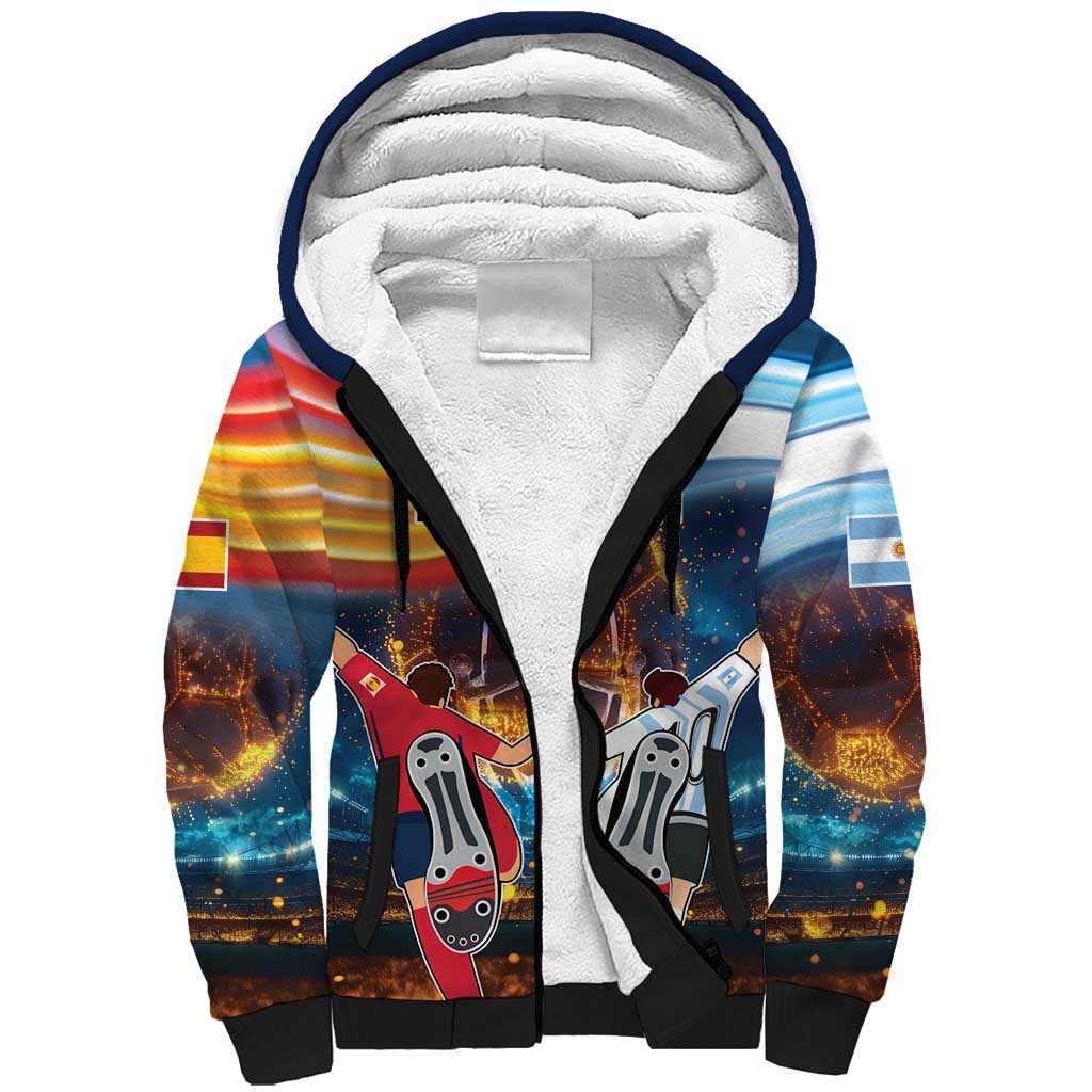 Custom Spain and Argentina Football Sherpa Hoodie Finalissima Make History Together - Wonder Print Shop