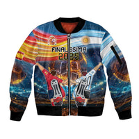 Custom Spain and Argentina Football Sleeve Zip Bomber Jacket Finalissima Make History Together - Wonder Print Shop