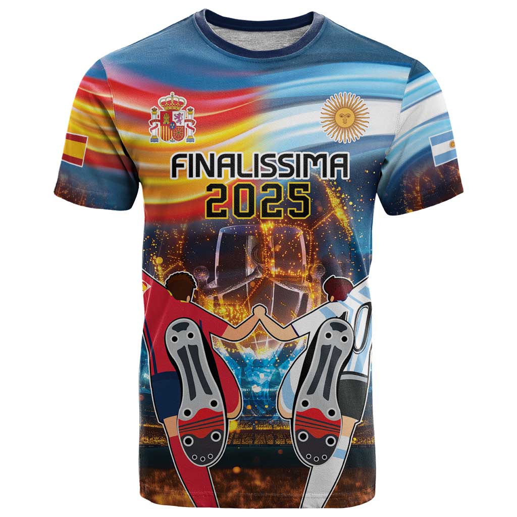 Custom Spain and Argentina Football T Shirt Finalissima Make History Together - Wonder Print Shop