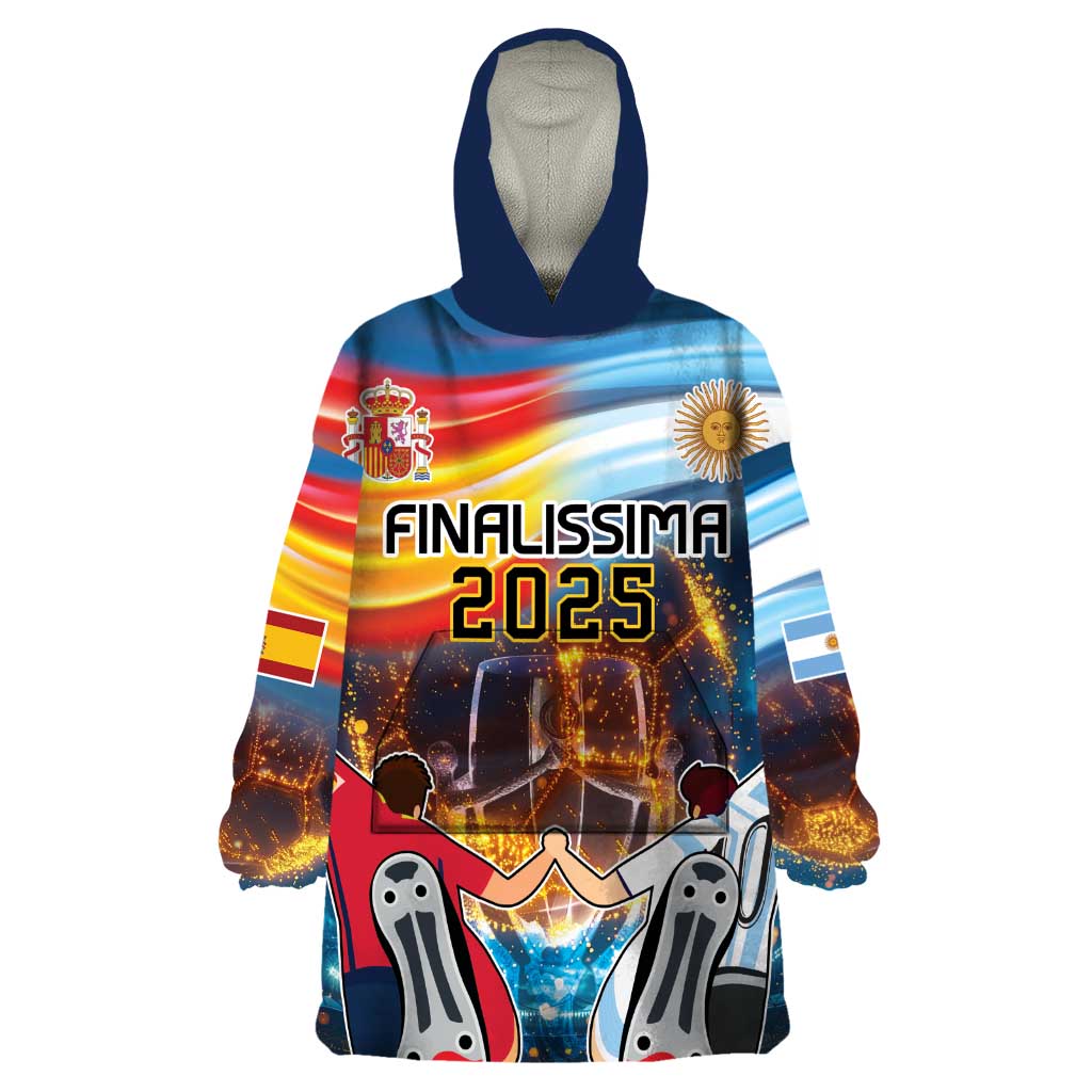Custom Spain and Argentina Football Wearable Blanket Hoodie Finalissima Make History Together - Wonder Print Shop