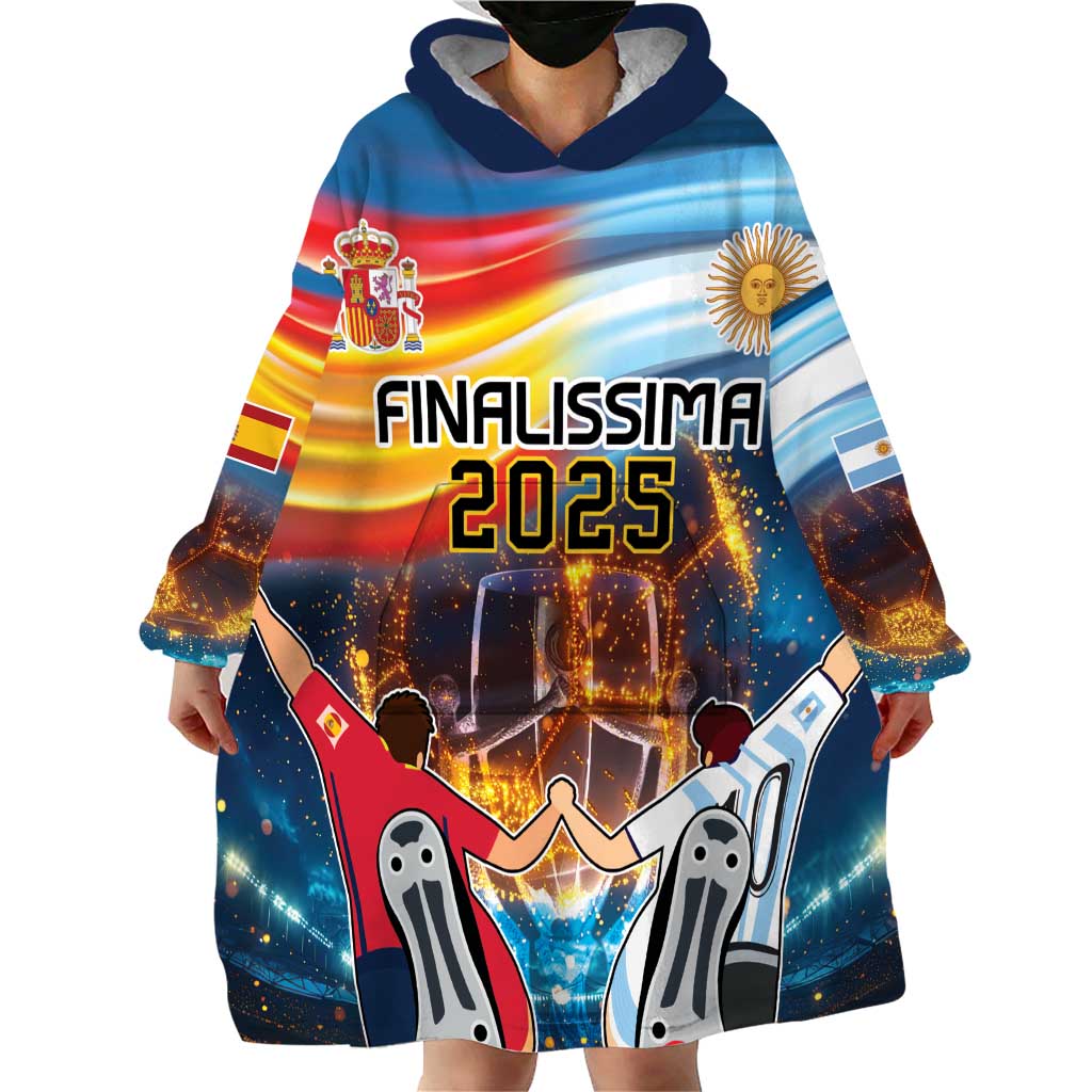Custom Spain and Argentina Football Wearable Blanket Hoodie Finalissima Make History Together - Wonder Print Shop