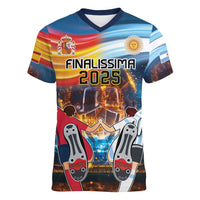 Custom Spain and Argentina Football Women V-Neck T-Shirt Finalissima Make History Together - Wonder Print Shop