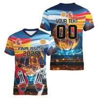 Custom Spain and Argentina Football Women V-Neck T-Shirt Finalissima Make History Together - Wonder Print Shop
