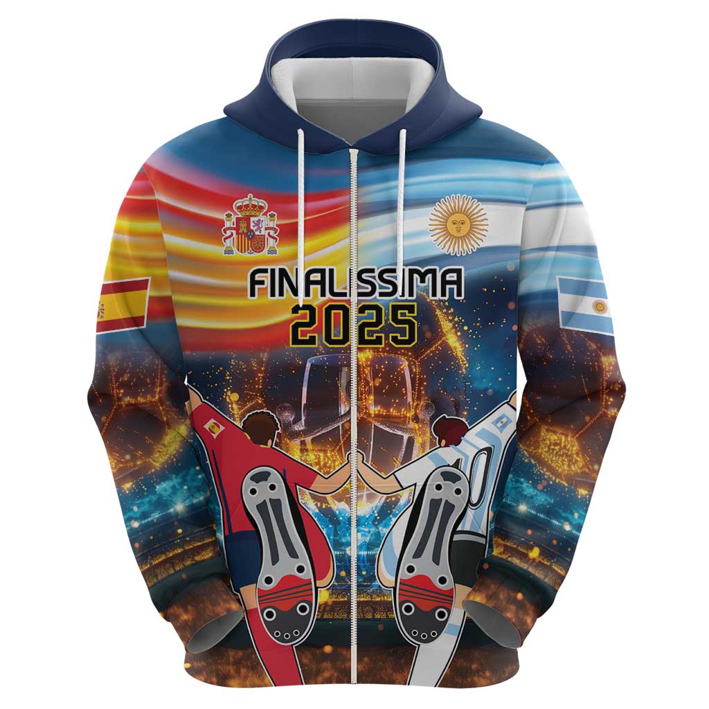 Custom Spain and Argentina Football Zip Hoodie Finalissima Make History Together - Wonder Print Shop